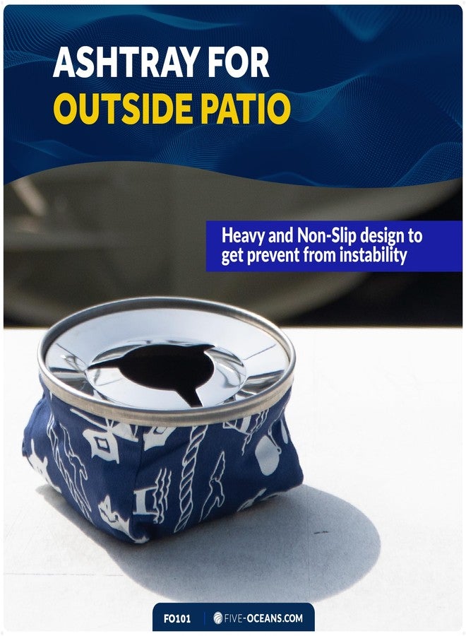 Five Oceans Marine Windproof Ashtray, Blue, 4-1/8-Inch Diameter, Ash Tray Stainless Steel and Blue Fabric for Boats, Outdoor and Patio Activities - FO101 - Image 3